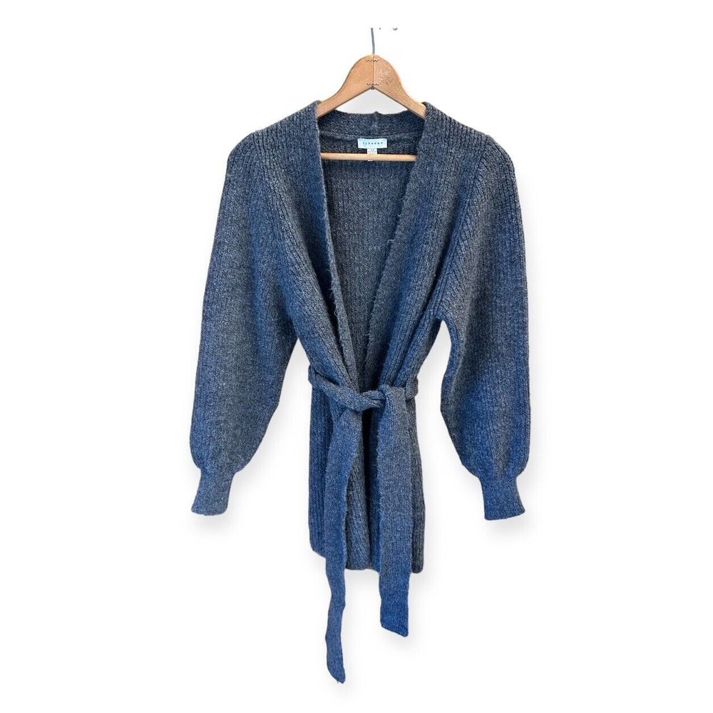 Topshop Gray Chunky Knit Belted Cardigan Sweater Medium Size 8-10